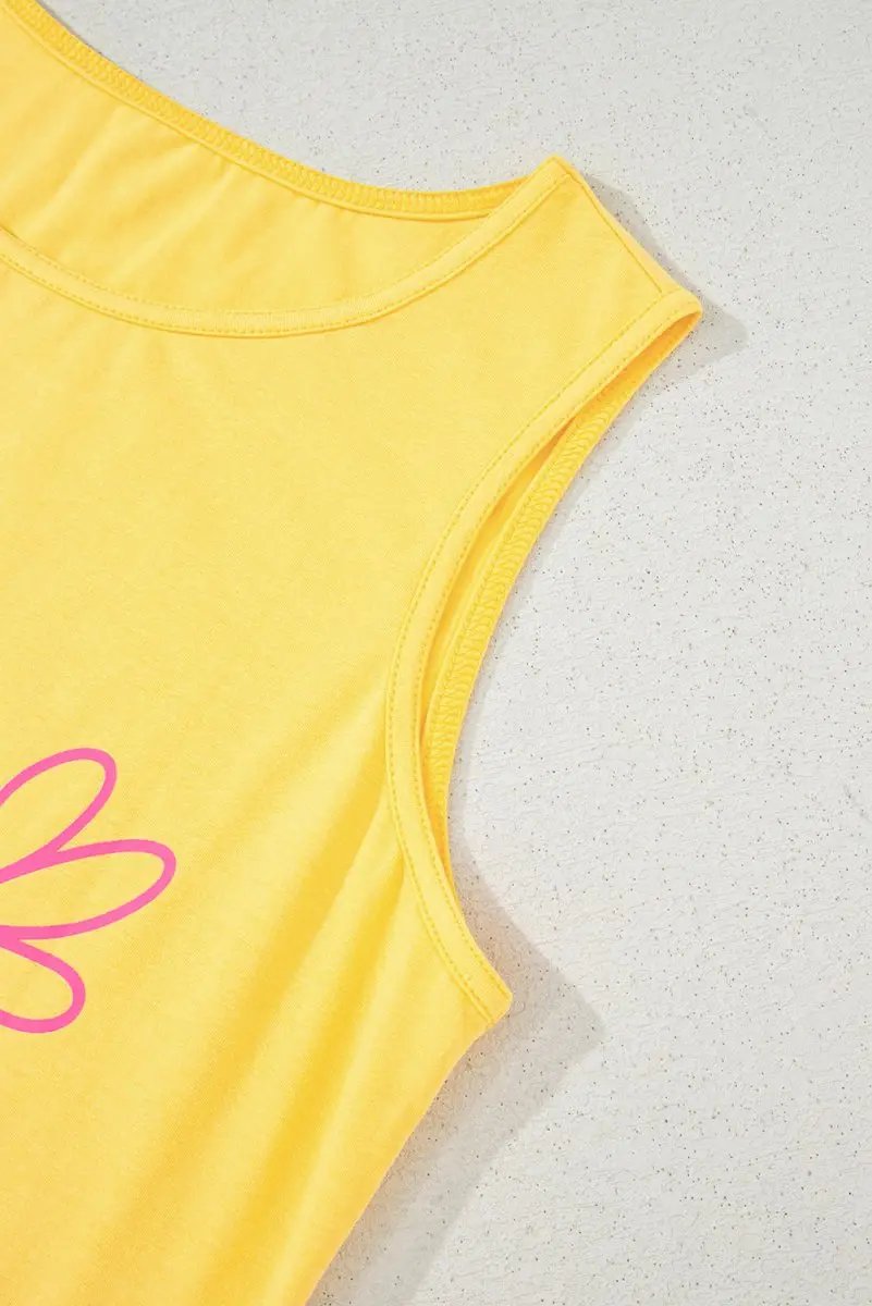 Yellow Cream Flower Graphic Casual Tank Top for Summer and Beach Wear - Love Salve